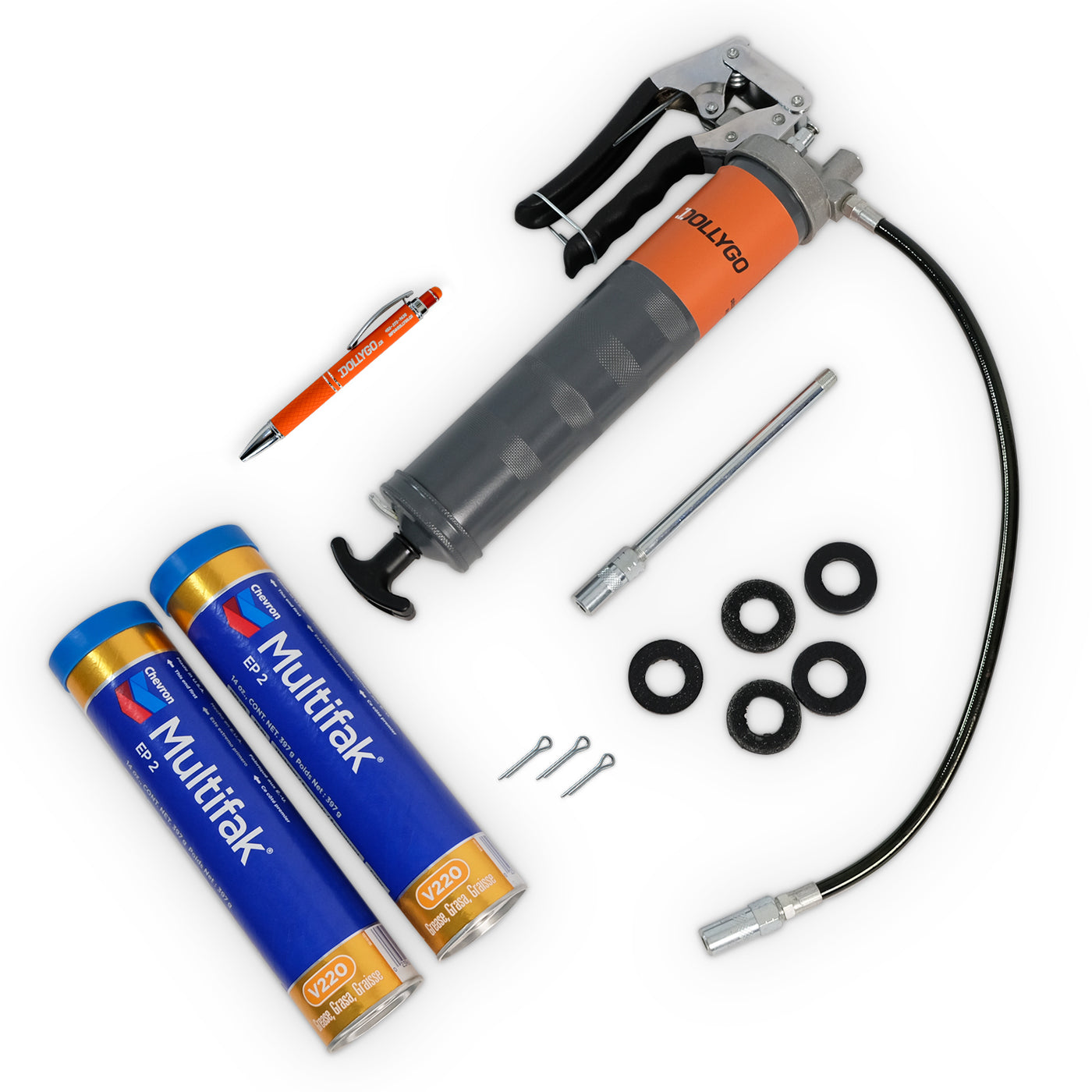 Kit d’entretien complet pour diable industriel avec pistolet à graisse et graisse au lithium